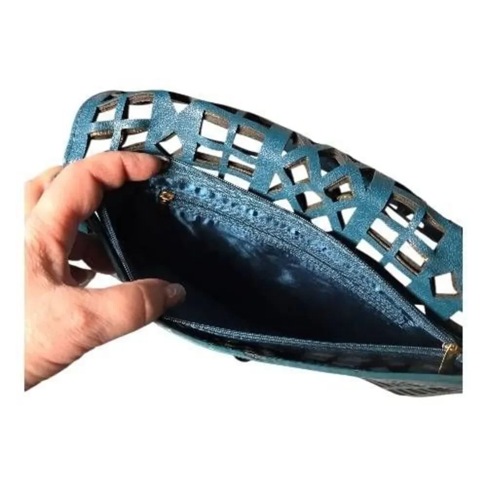 ​NWT NMS Studio Laser Cut Geometric Envelope Clutch - Deep Teal